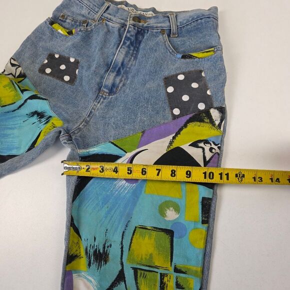 Vintage NO! Jeans 90s Patchwork Abstract Denim Pants Rare Distressed Jeans 28x27 - Picture 11 of 14